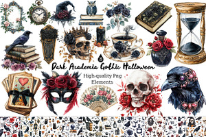 Dark Academia Gothic Halloween Clipa, a Seasonal Illustration by Daily.Designs