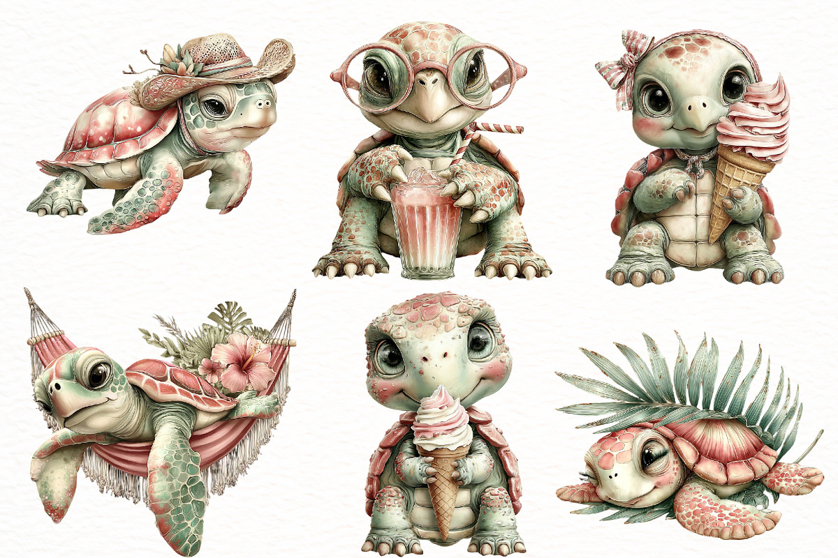 Whimsical Summer turtle Clipart, an Illustration by Designworld (Photo 3 of 8)
