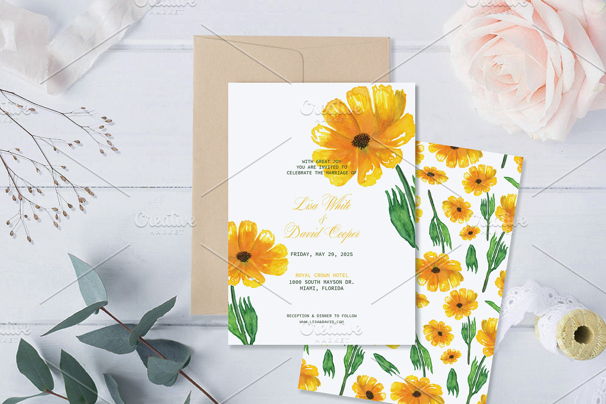 Sunflower Watercolor Wedding Invite, an Invitation Template by Love Design (Photo 4 of 7)