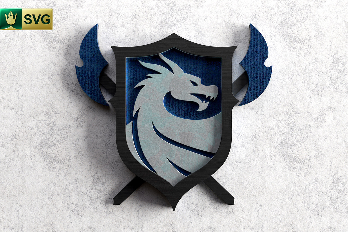 Dragon Shield 3D Layered SVG, an Object Graphic by pixaroma (Photo 4 of 10)