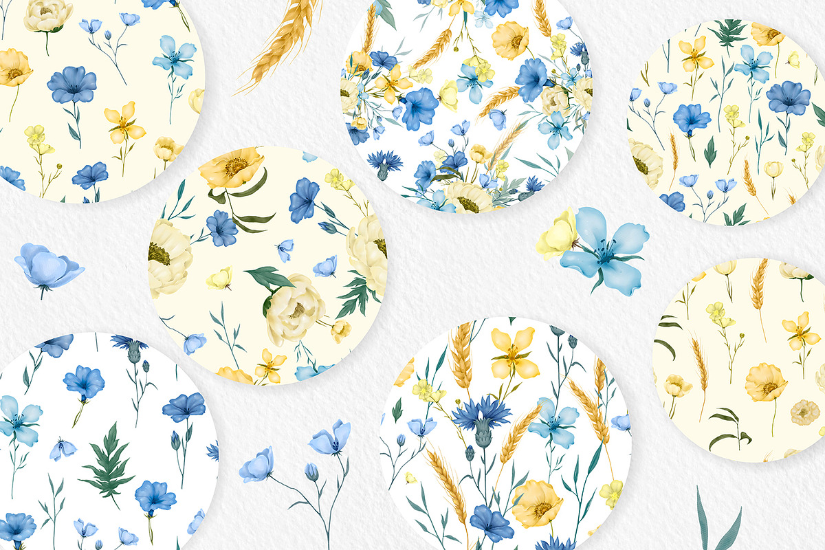 Yellow-blue flowers. 7 patterns, a Pattern Graphic by HmarkaShop (Photo 2 of 5)