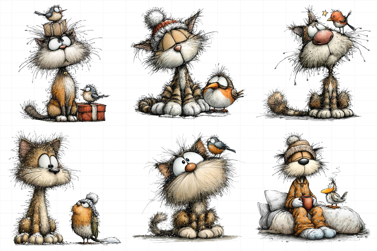 Cat And Bird Christmas Clipart, an Illustration by Daily.Designs (Photo 3 of 5)