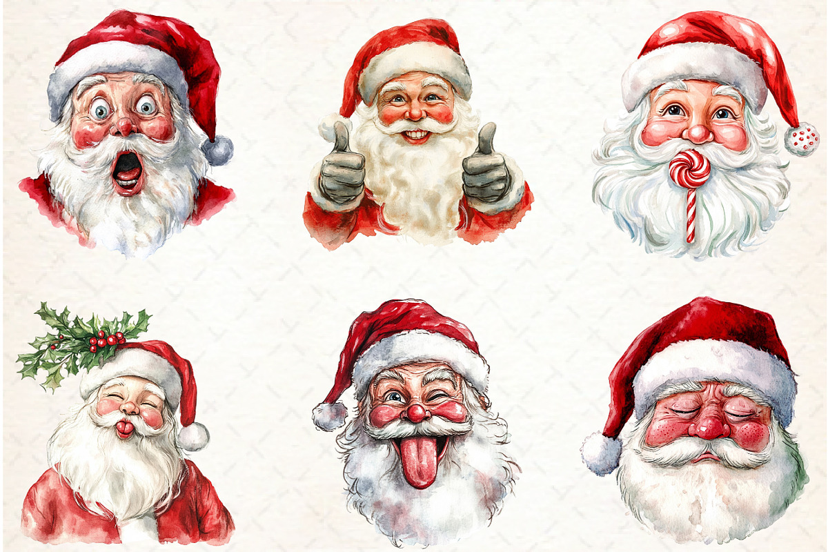 Retro Funny Santa Claus Face Clipart, an Illustration by Libby Wishes (Photo 2 of 6)