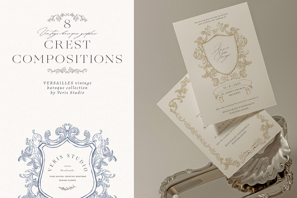 Baroque Vintage Vector Frames Crests, a Decorative Illustration by Veris Studio (Photo 5 of 14)