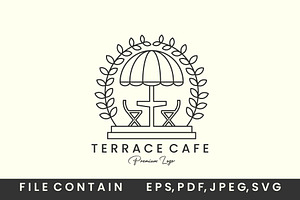 Terrace Cafe Emblem Vintage Line Art