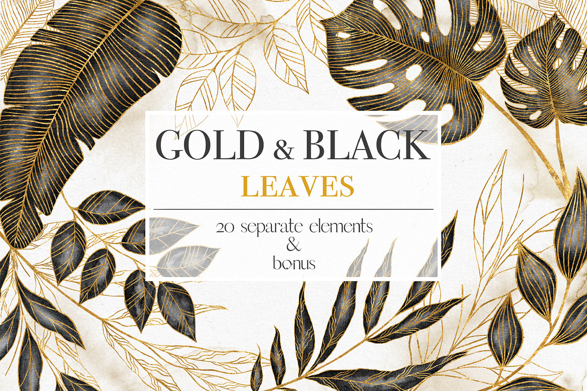 Gold and Black Leaves Clipart, a Decorative Illustration by LuiDesignStudio (Photo 1 of 5)