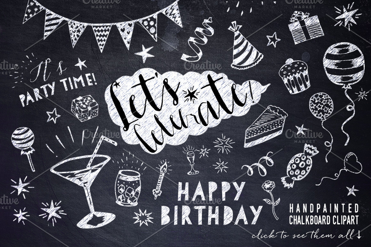 Chalkboard Party Clipart Bundle, an Illustration by DigitalCloud (Photo 1 of 3)