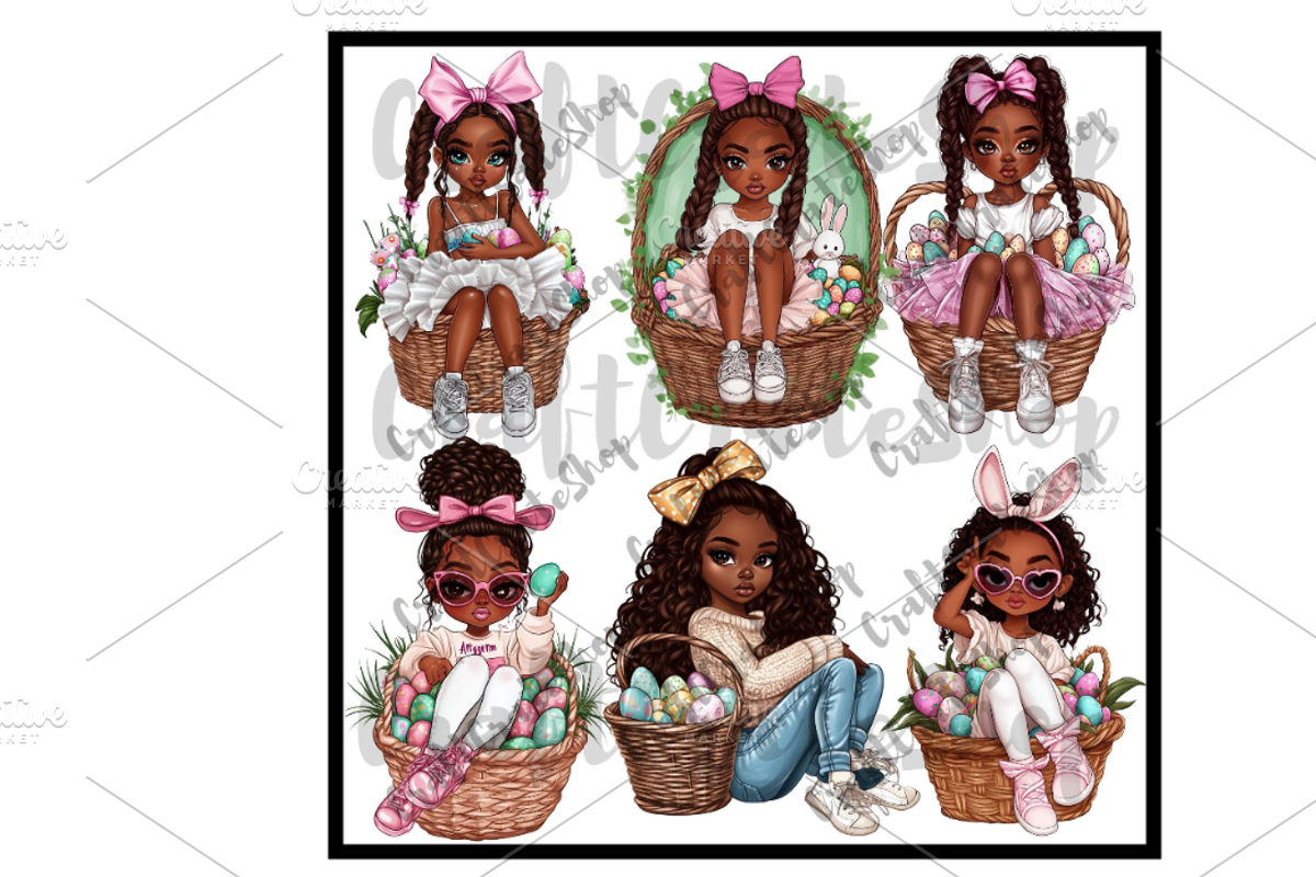 Black Girl Easter Clipart, an Illustration by CraftCrateShop (Photo 3 of 5)
