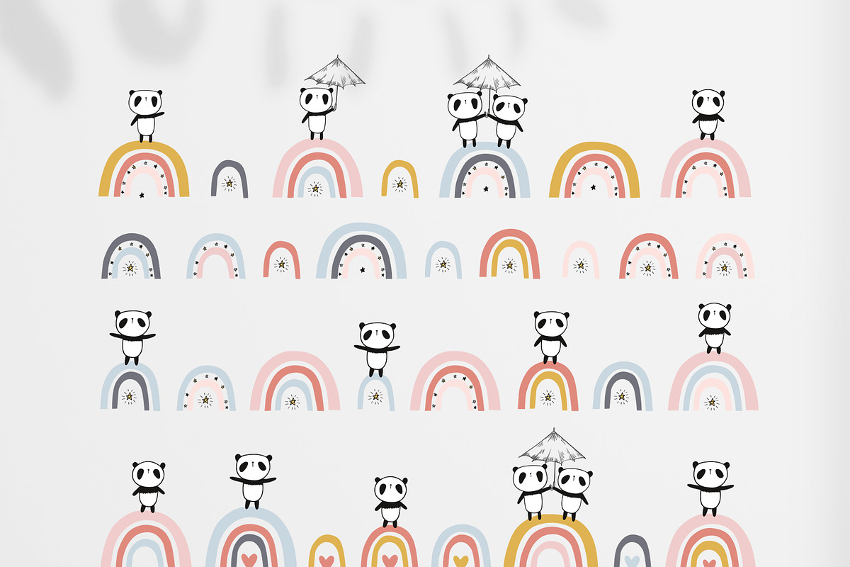 Cute pandas & rainbows collection, an Animal Illustration by Tkoko vectors & patterns (Photo 10 of 11)