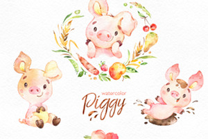 Watercolor Piggy Collection