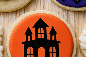 Assorted Halloween sugar cookies with ghosts skulls haunted hous