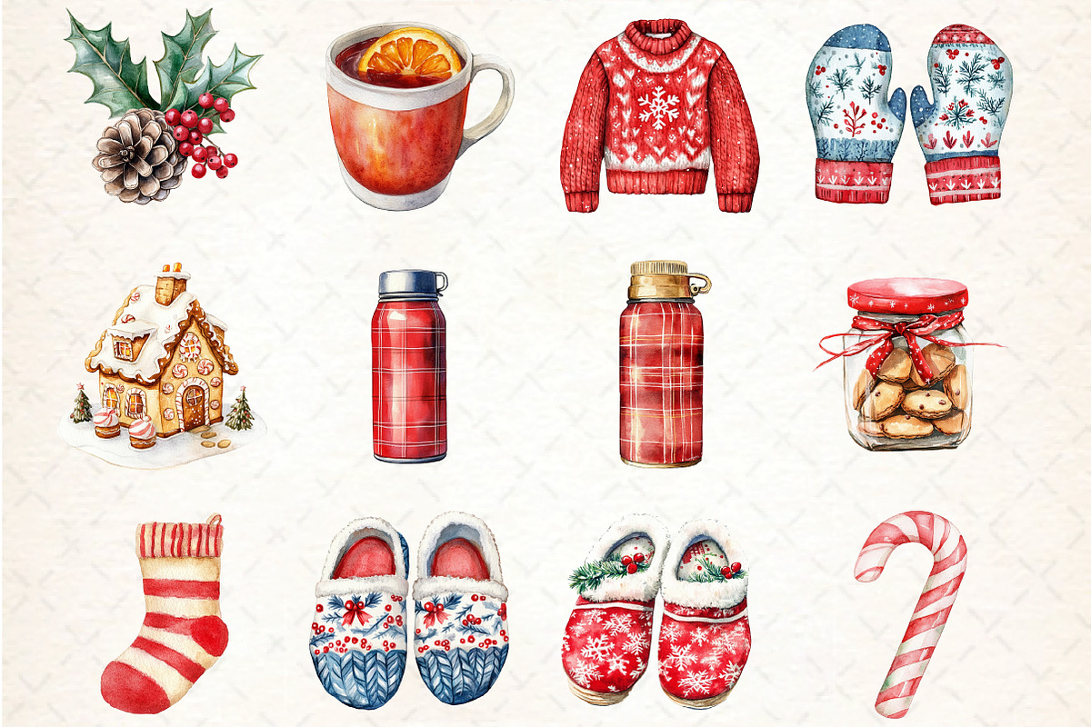 Watercolor Comfort Christmas Clipart, an Illustration by DreamCafeArt (Photo 2 of 5)