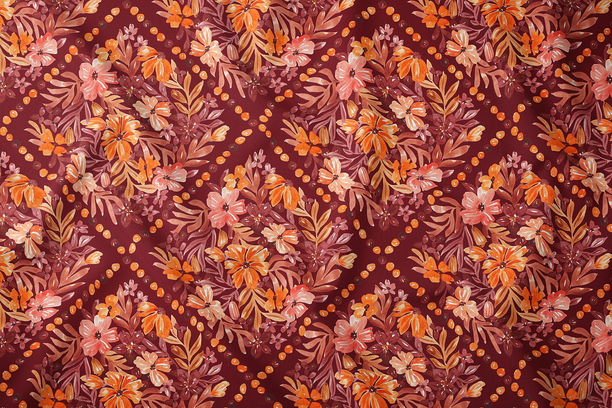 Watercolor Fall Floral Grid Pattern, a Pattern Graphic by SirenaArt (Photo 5 of 12)