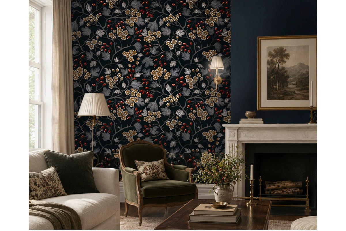 Midnight Hawthorn Vintage Pattern, a Pattern Graphic by MouseGrey (Photo 4 of 8)