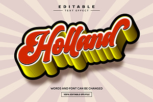 Holland 3D Editable Text Effect