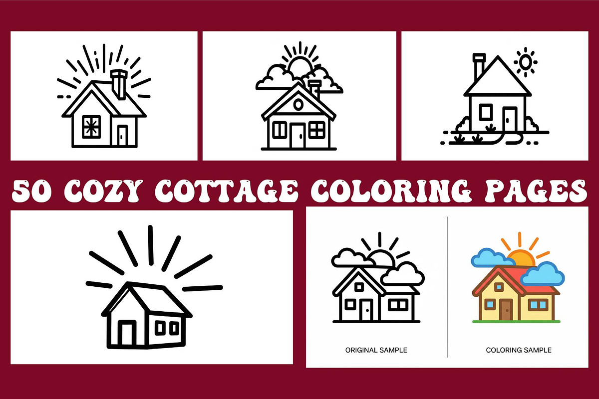Simple Cottage Coloring Pages, an Object Graphic by Designer_Momina (Photo 1 of 6)