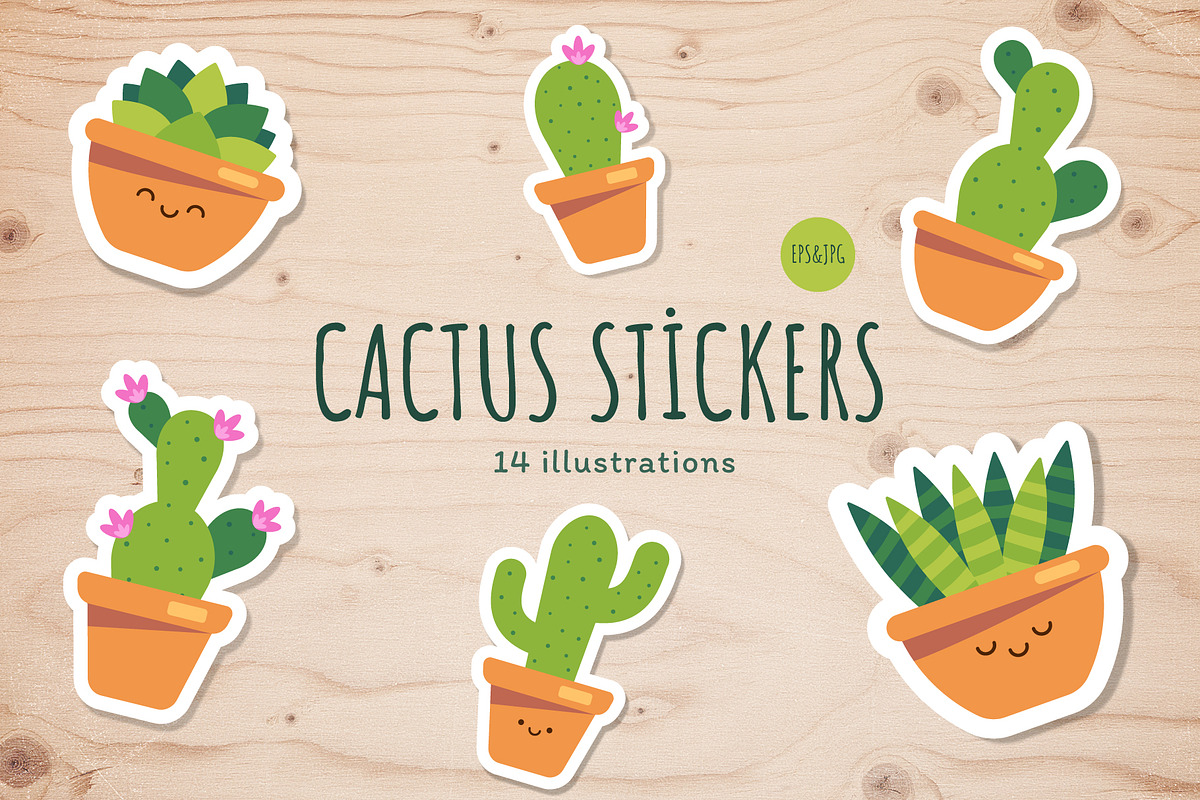 Cute succulents and cactus stickers, an Object Graphic by Sabina_Ava (Photo 1 of 6)