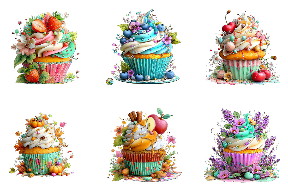 Vintage Watercolour Cupcake, a Seasonal Illustration by CreationArt (Photo 3 of 5)