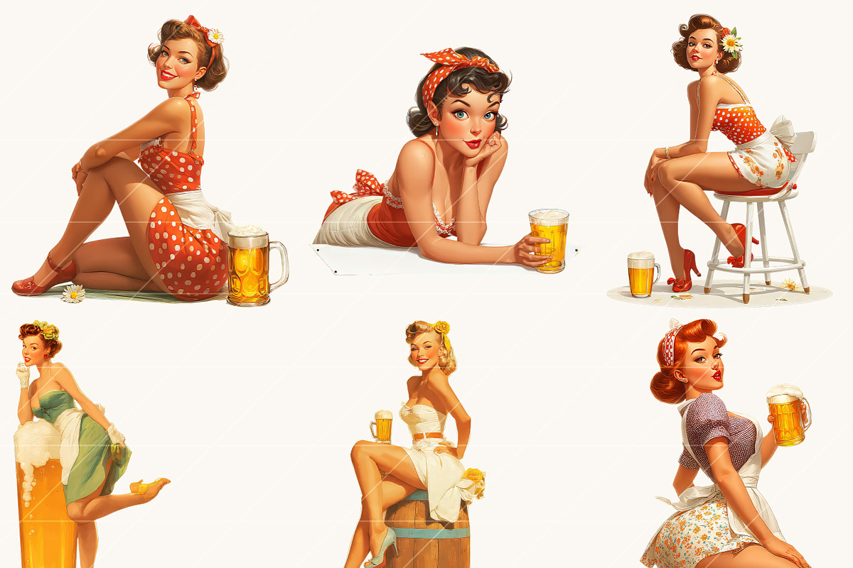 Retro Pin Up Beer Girl Clip Art, a Person Illustration by Design Scotch (Photo 2 of 7)