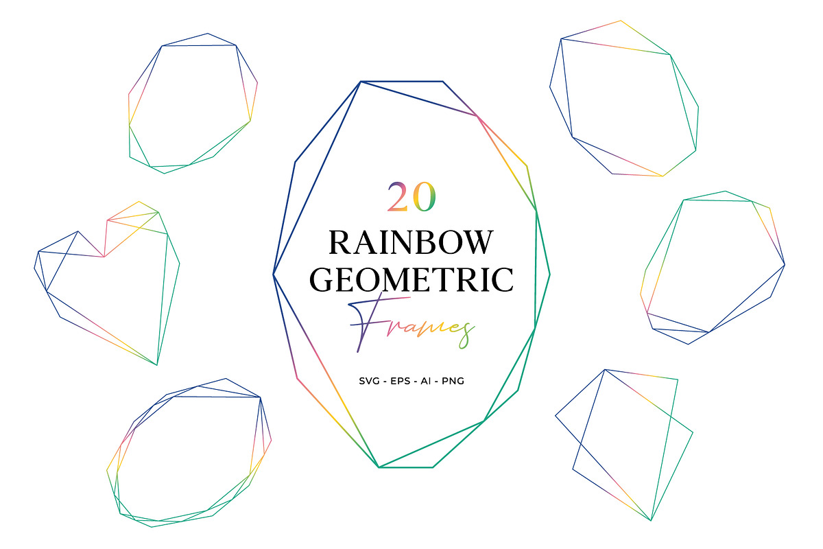 20 Rainbow Geometric Frames, a Decorative Illustration by ChicGraphix (Photo 1 of 11)