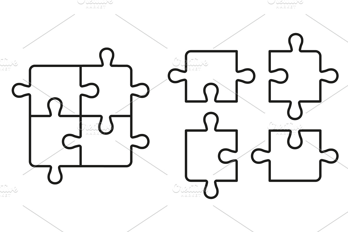 Unfinished Jigsaw Line Icons, an Object Illustration by Gentle Studio