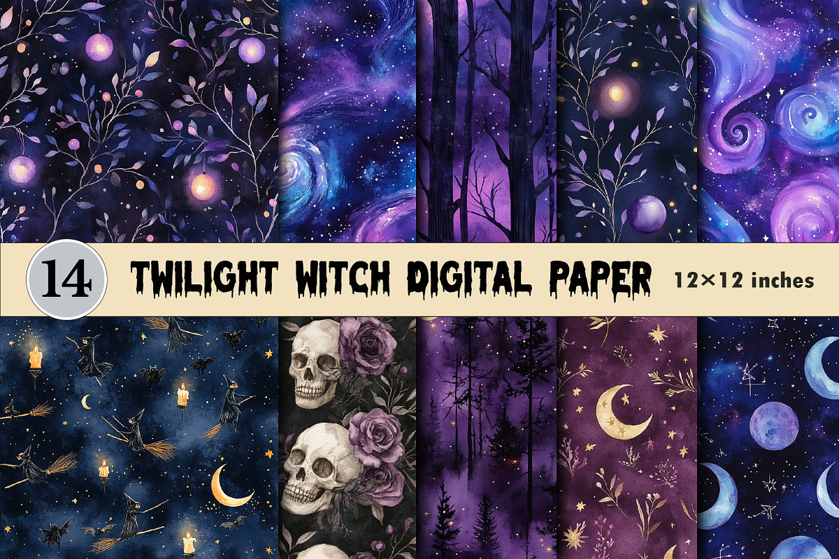 Twilight Witch Digital Paper, a Pattern Graphic by CitraGraphics (Photo 1 of 4)