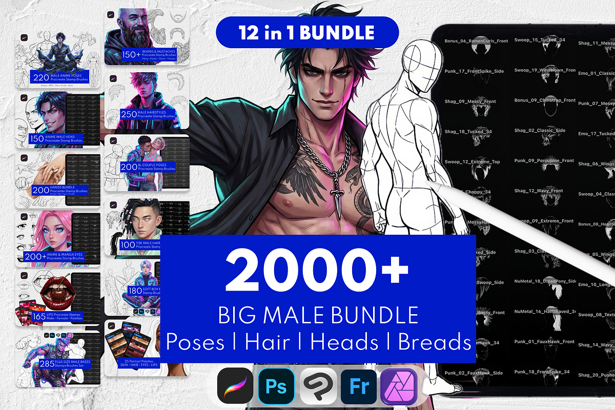 Male Character Procreate Stamps, a Brush Add-On by Selentaori Studio (Photo 1 of 17)