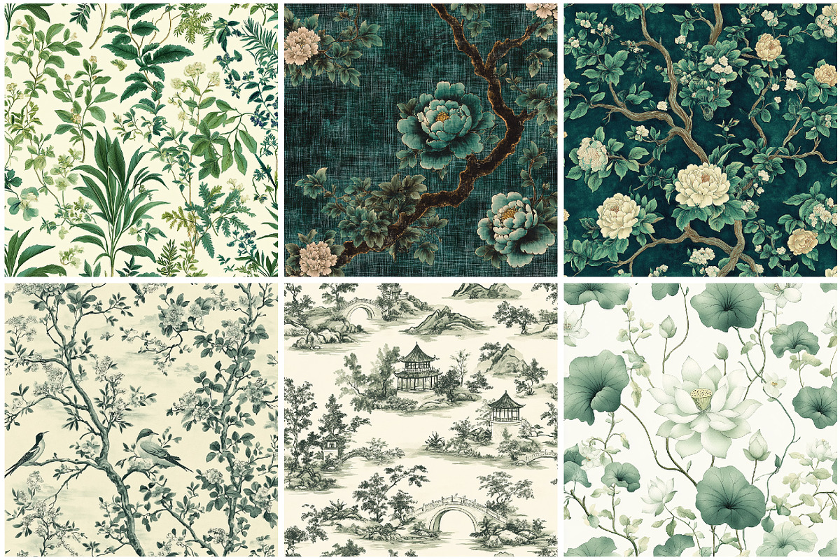 Green Chinoiserie Digital Paper, a Texture Graphic by CitraGraphics (Photo 2 of 9)