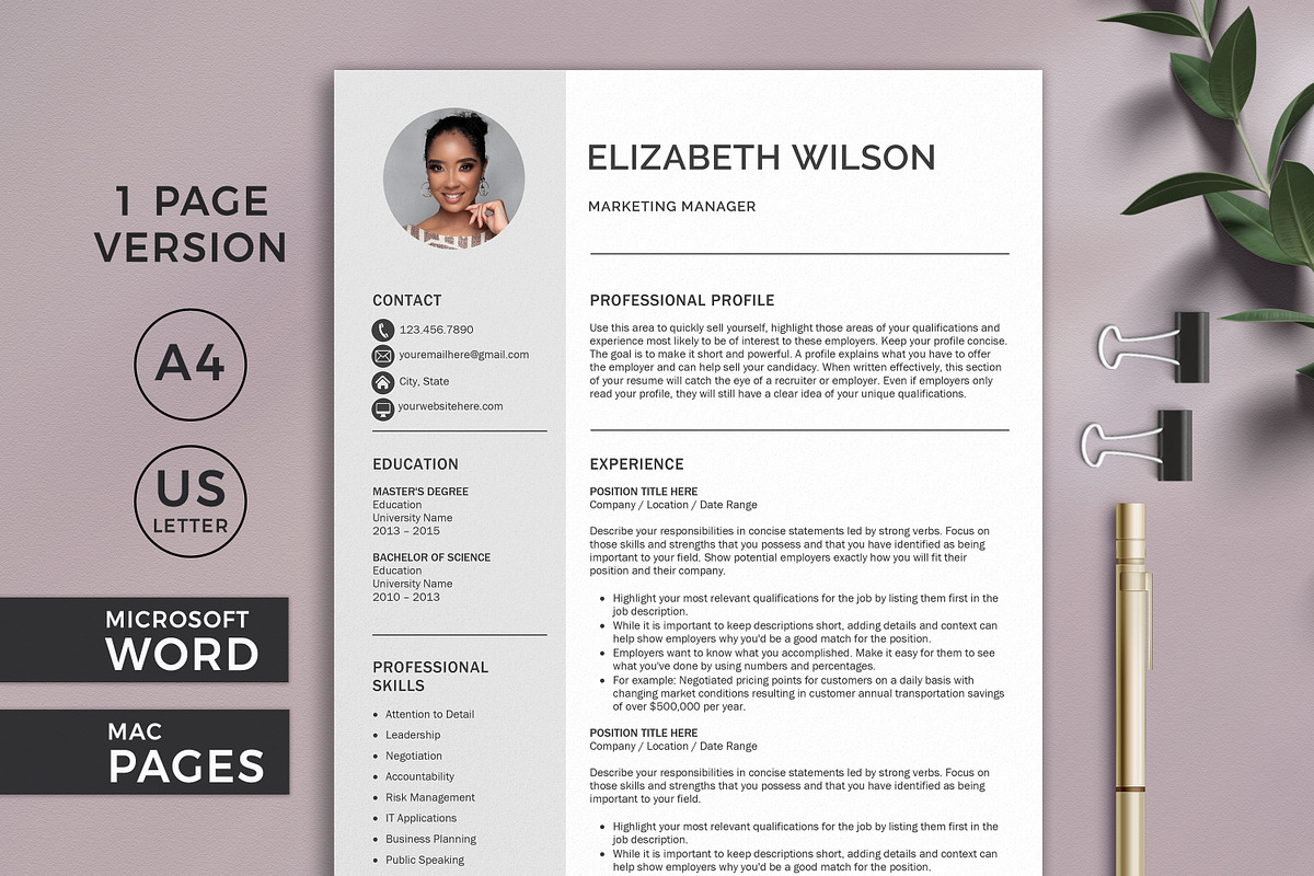 Resume - CV Template with Photo, a Resume Template by Klamp Studio (Photo 2 of 8)