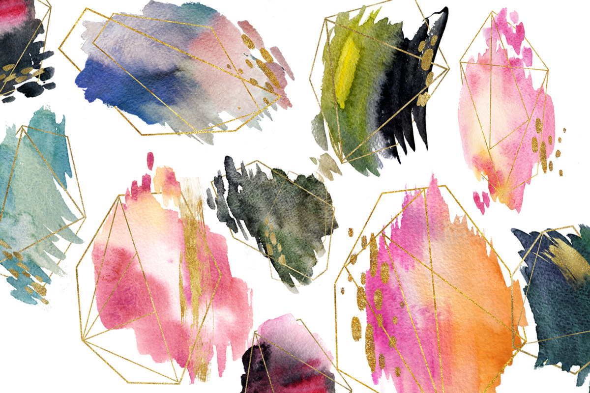 SPRING 63 PNG! WATERCOLOR BLOBS+GOLD, a Texture Graphic by holaholga (Photo 4 of 6)