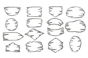 Set of wooden signs in doodle sketch, an Illustration by Tati_Kli