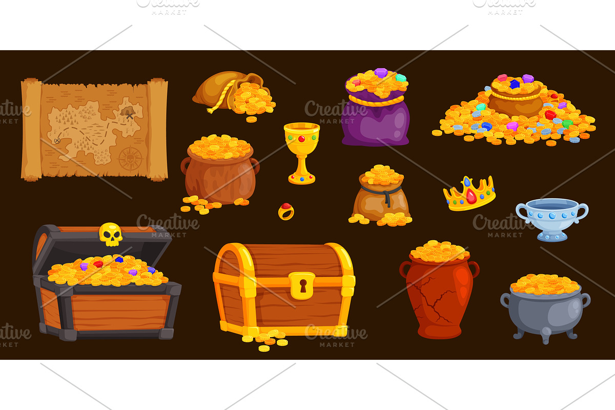 Pirate treasure piles. Treasures, an Illustration by Stock-Smart-Start