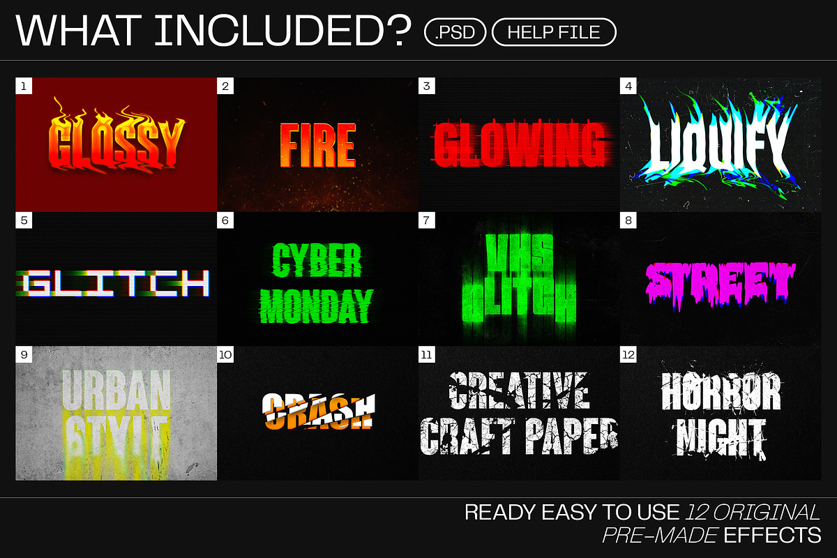 12 Text Effect Templates, a Layer Style Add-On by iDoodle Studio