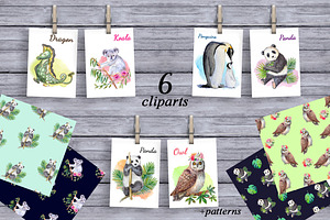Watercolor animal cliparts,patterns.