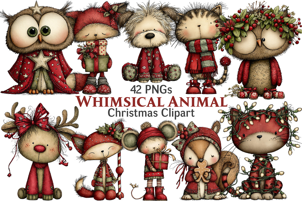 Whimsical Christmas Animal Clipart, an Illustration by Pixels.Craft (Photo 1 of 6)