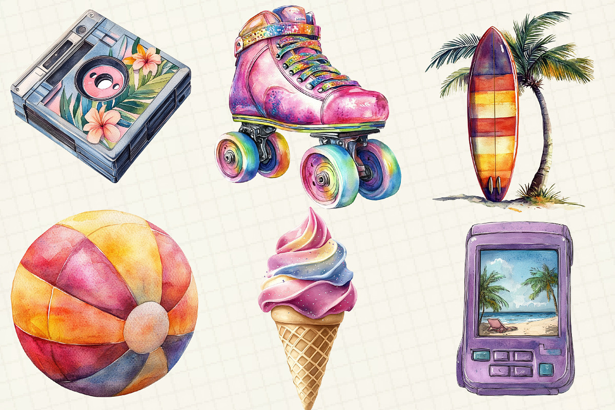 90s Retro Summer Clipart, an Illustration by OK Design (Photo 2 of 5)