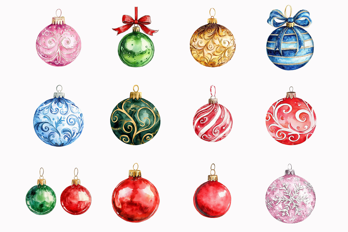 Watercolor Christmas Balls Clipart, an Illustration by Design Market (Photo 3 of 4)