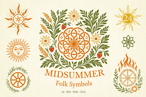 Midsummer Folk Symbols Vector Set