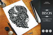 Ornate Calligraphic Bison, an Animal Illustration by Color and Decor (Thumbnail 1 of 3)