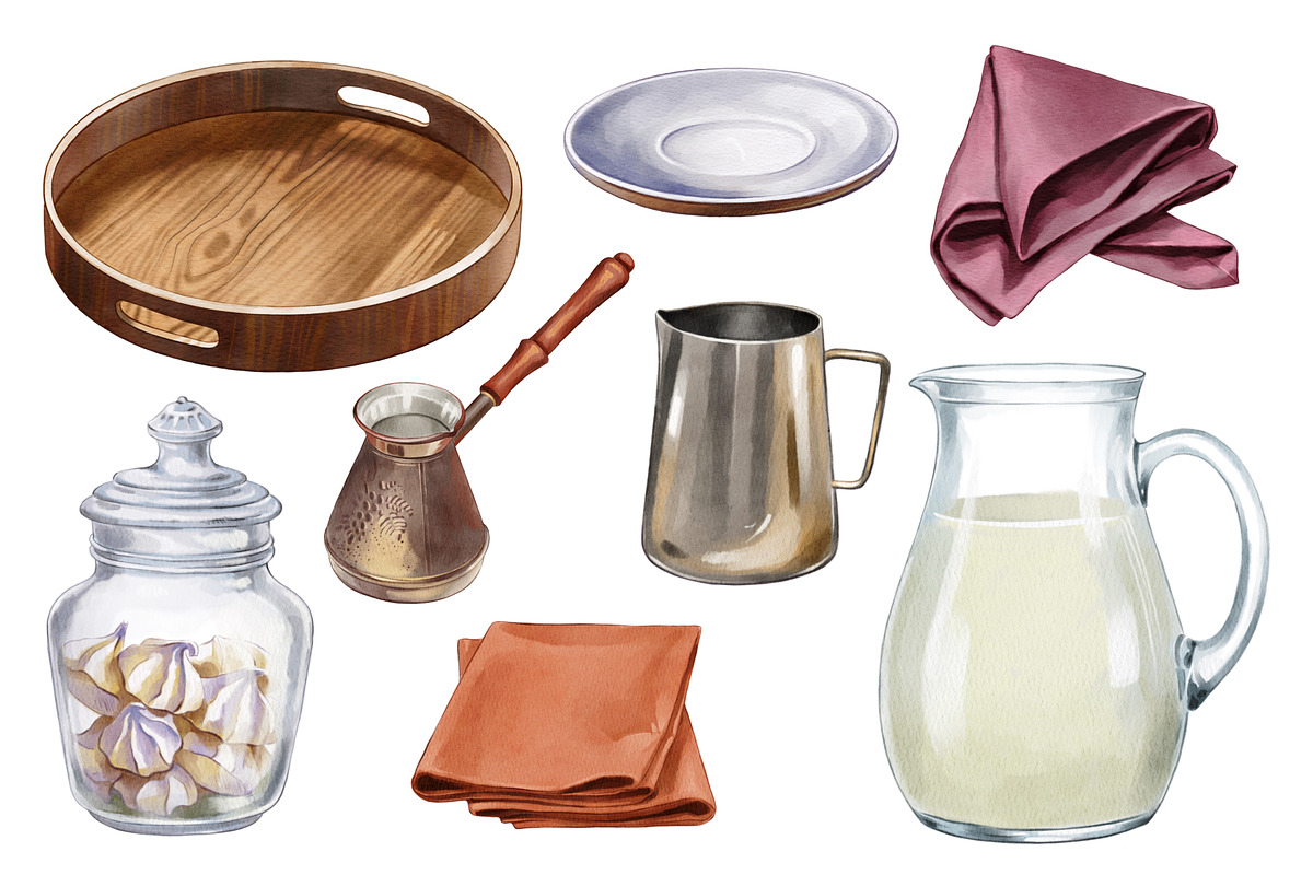 Watercolor coffee composition, a Food Illustration by IrynaPanashii (Photo 4 of 8)