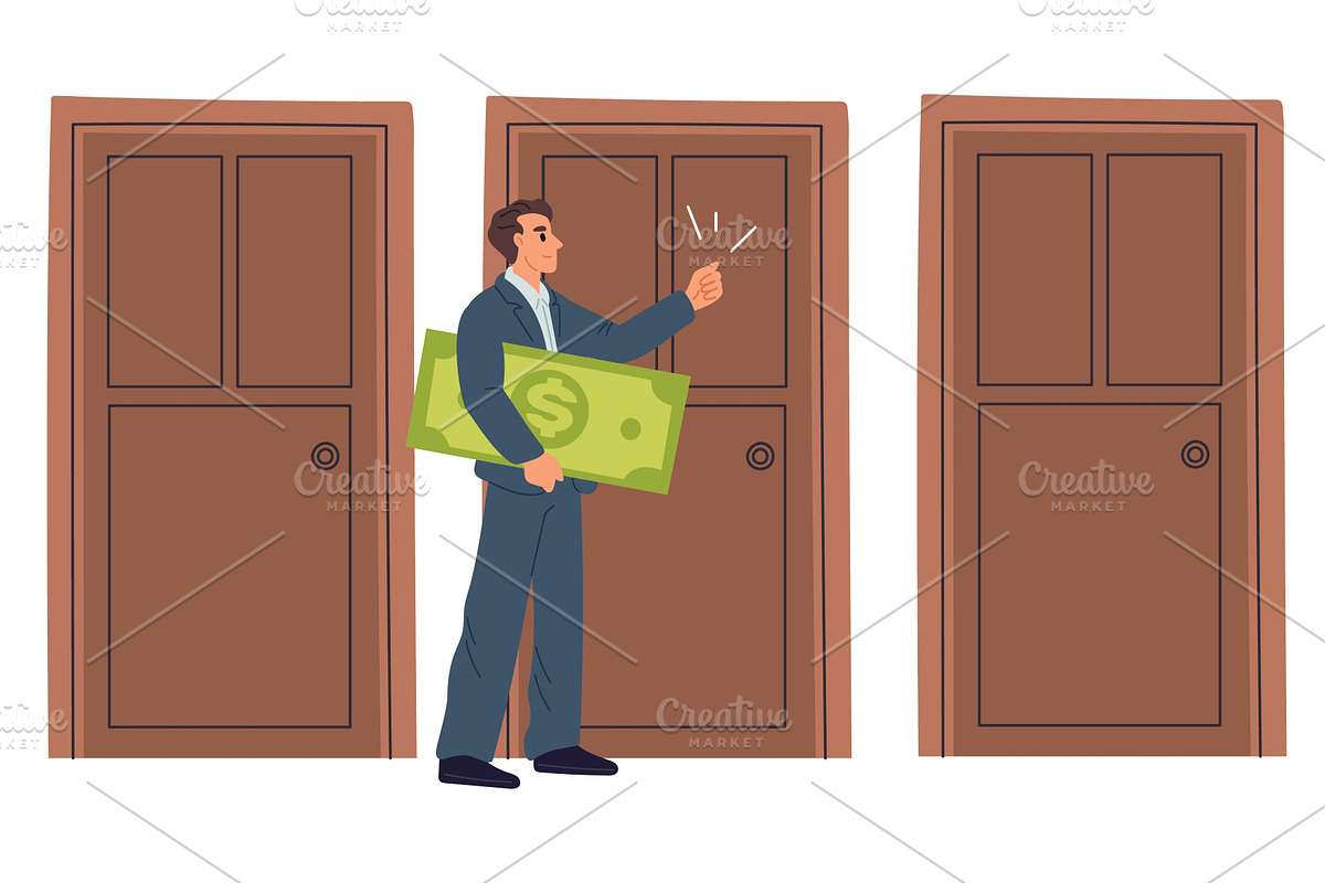 Businessman with green dollar bill, a Finance Illustration by Vectorbuum