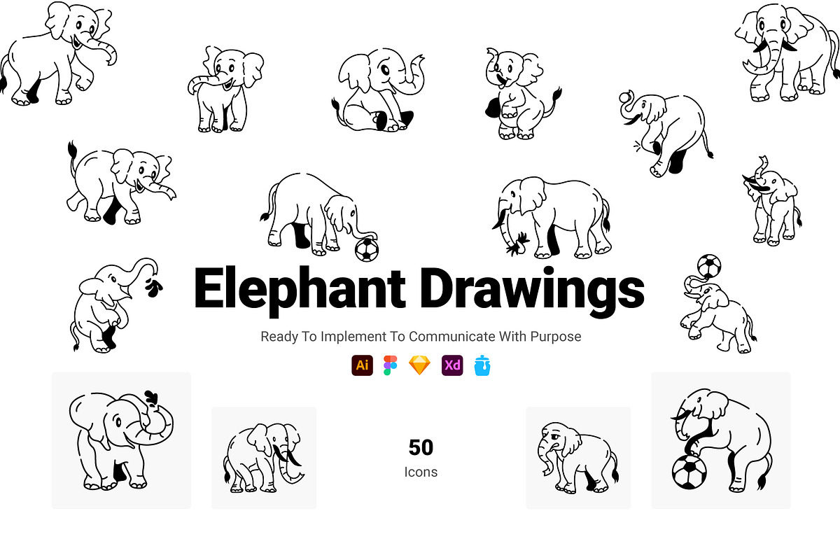 Elephant Drawing Icons, an Outline Icon by Prosymbols (Photo 1 of 5)