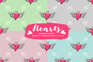 Set: seamless pattern with hearts