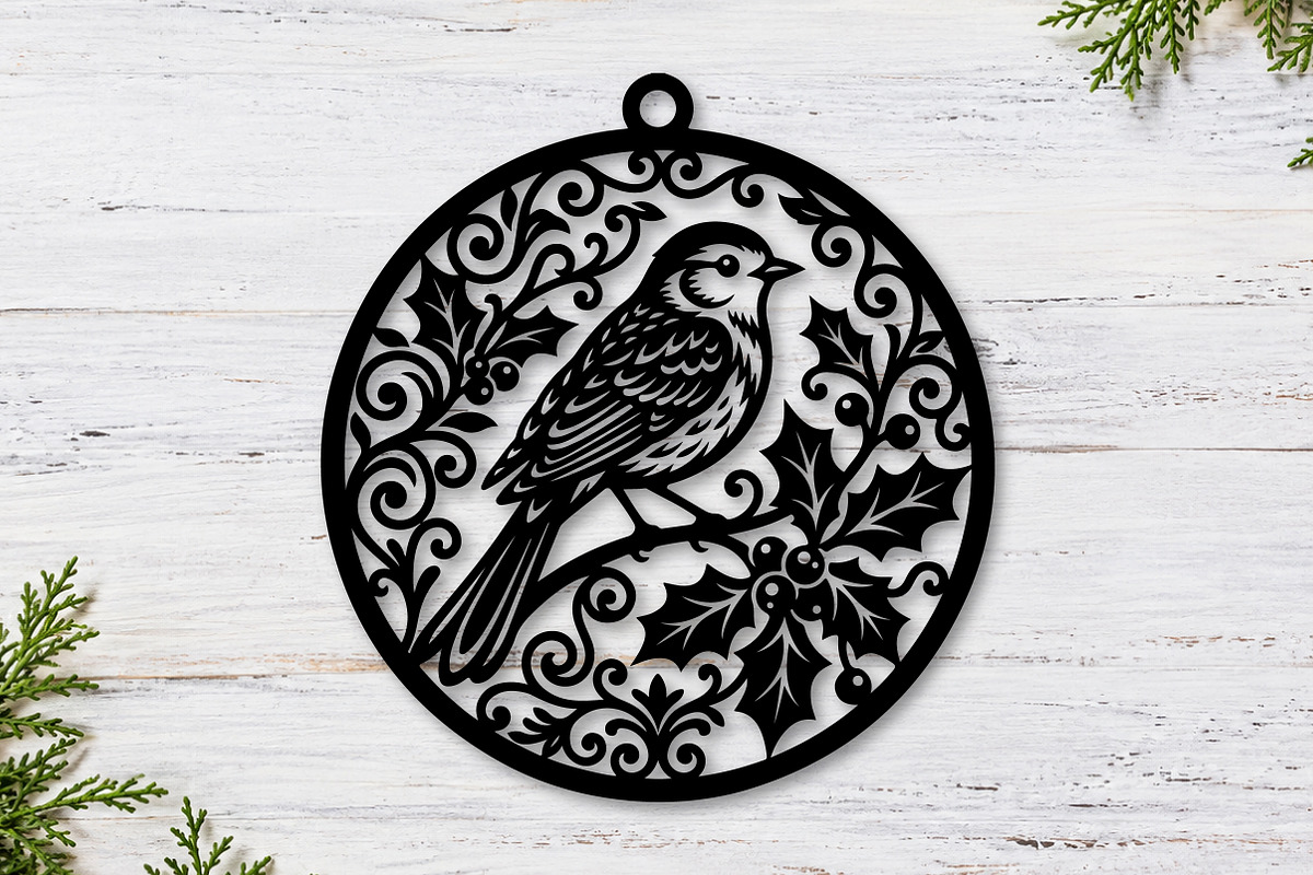 Bird Floral Ornament Laser Cut, a Seasonal Illustration by CraftArtStudio (Photo 2 of 3)
