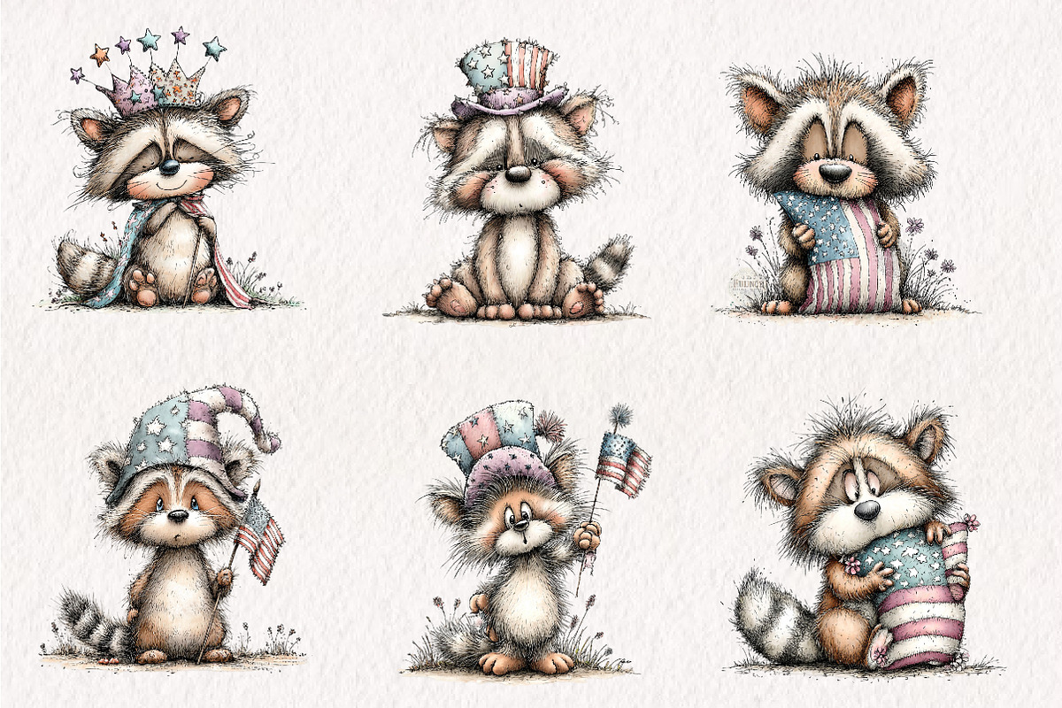 Patriotic Raccoon PNG Clipart, a Seasonal Illustration by CreationArt (Photo 2 of 7)