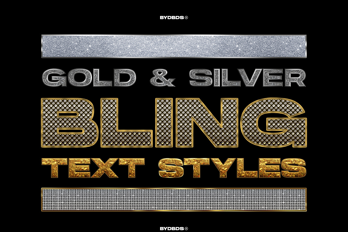 Gold & Diamond 'Bling' Text Styles, a Layer Style Add-On by dbdslondon (Photo 1 of 6)