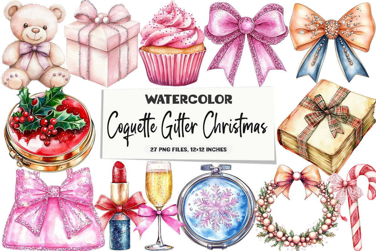 Coquette Gilter Christmas Clipart, an Illustration by DreamArtGraphic (Photo 1 of 5)
