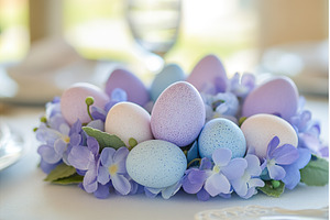 Pastel easter eggs with flowers on, a Holiday Photo by Lermont51
