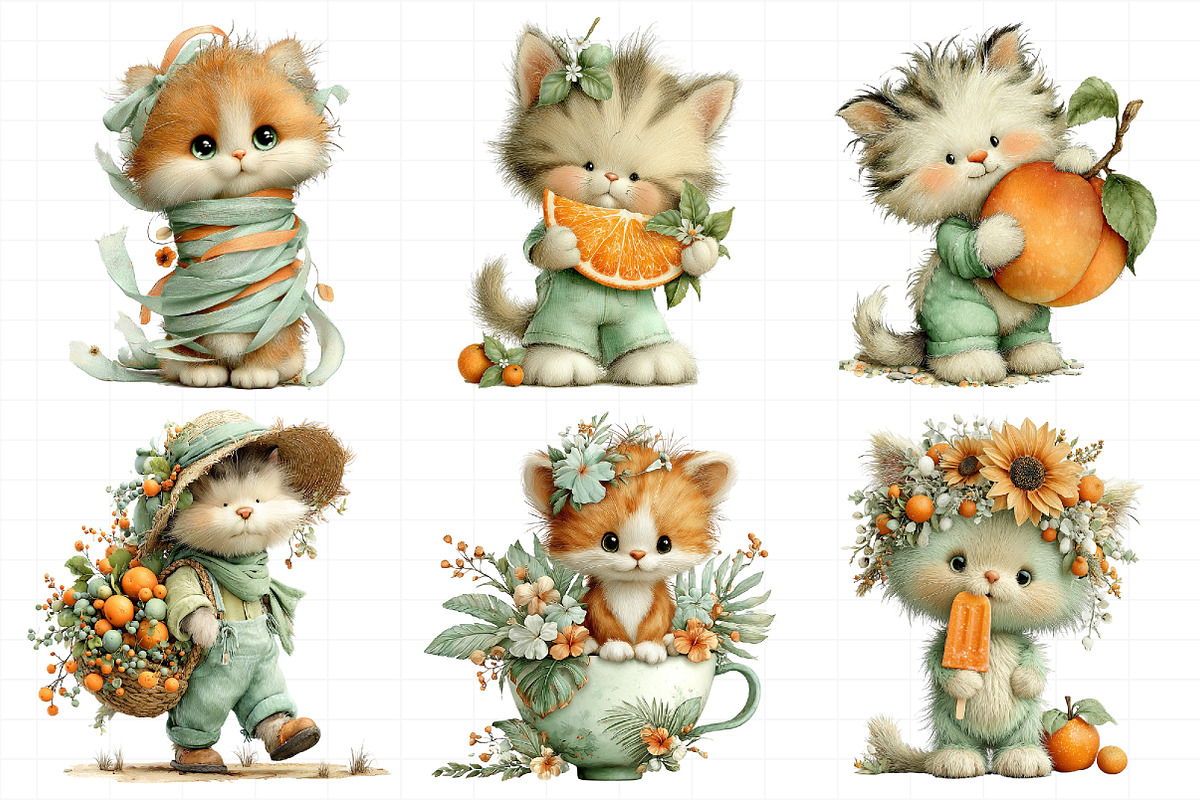 Whimsical Summer Cats Clipart, an Illustration by Daily.Designs (Photo 3 of 8)