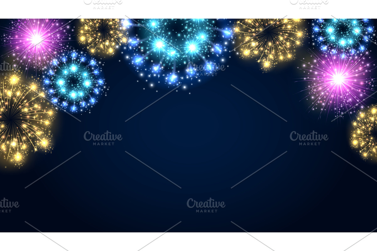 Realistic fireworks with bright, an Illustration by Vectorbuum